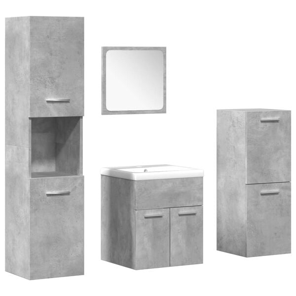 vidaXL 5 Piece Bathroom Furniture Set Concrete Grey Engineered Wood