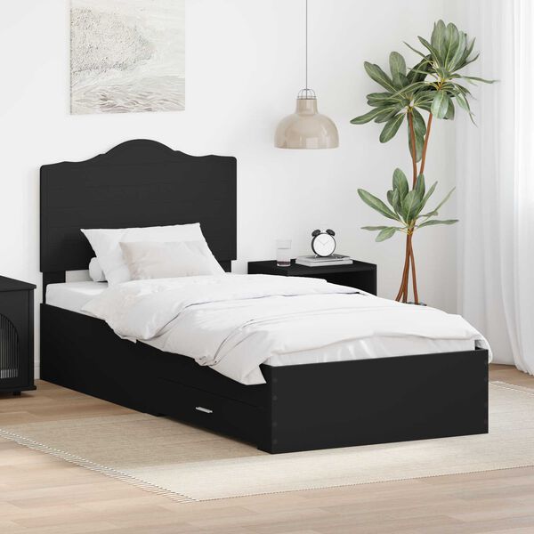 vidaXL Bed Frame with Headboard Black 100 x 200 cm Engineered Wood
