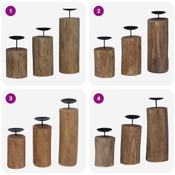 vidaXL Candle Holder 3 pcs Natural Solid Teak wood
