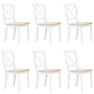 vidaXL Dining Chairs 6 pcs White and Light Wood Solid Rubber Wood