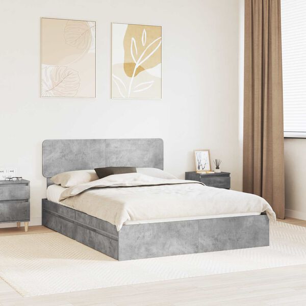 vidaXL Storage Bed Concrete Grey 140 x 190 cm Engineered Wood