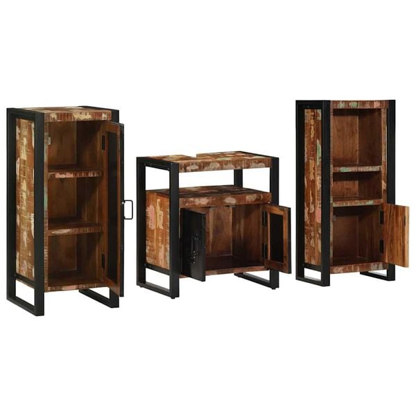 vidaXL Bathroom Furniture Set with Door 3 pcs Brown Solid Reclaim Wood