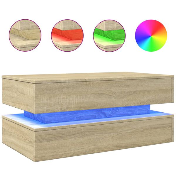 vidaXL Coffee Table with LED Lights Sonoma Oak 90x50x40 cm