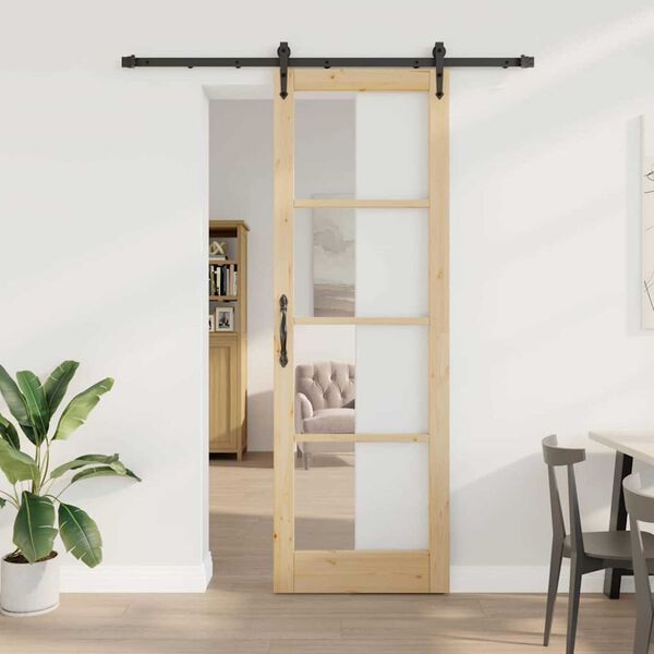 vidaXL Sliding Door Natural 78 x 232 cm Solid Pine Wood and Glass