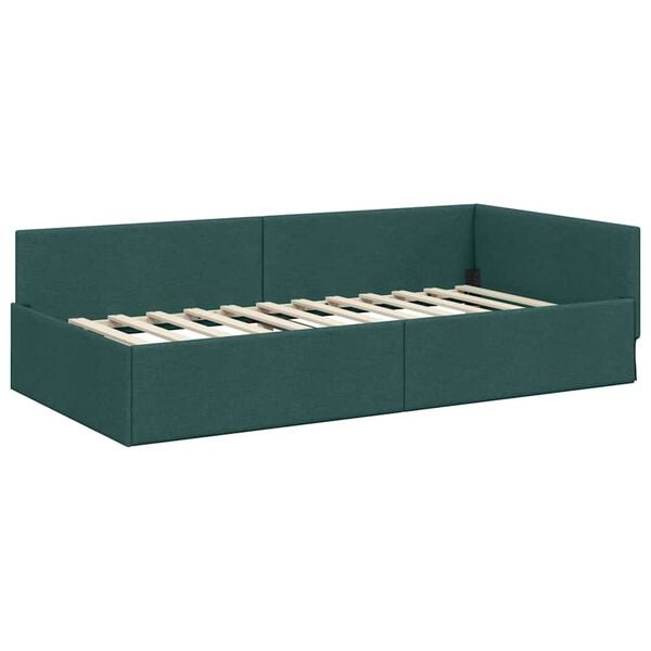 vidaXL Corner Bed Frame Dark Green 90 cm x 190 cm Velvet