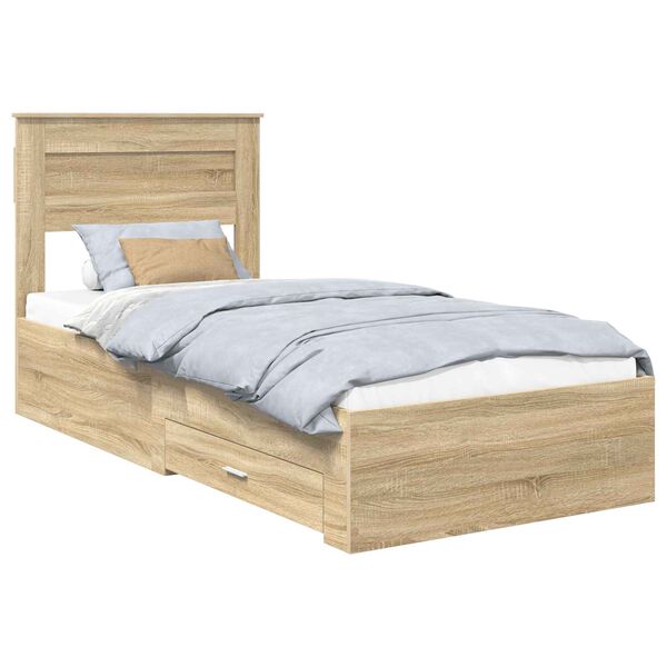 vidaXL Bed Frame with Headboard Sonoma Oak 90 x 200 cm Engineered Wood
