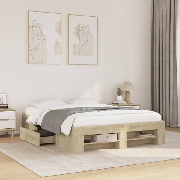vidaXL Bed Frame without Mattress Sonoma Oak 120x190 cm Small Double Engineered Wood