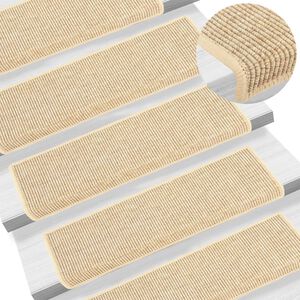 vidaXL Stair Mats 15 pcs 65x21x4 cm Light Beige Rectangular Edge