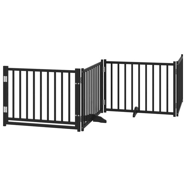 vidaXL Dog Gate with Door Foldable 6 Panels Black 480 cm Poplar Wood