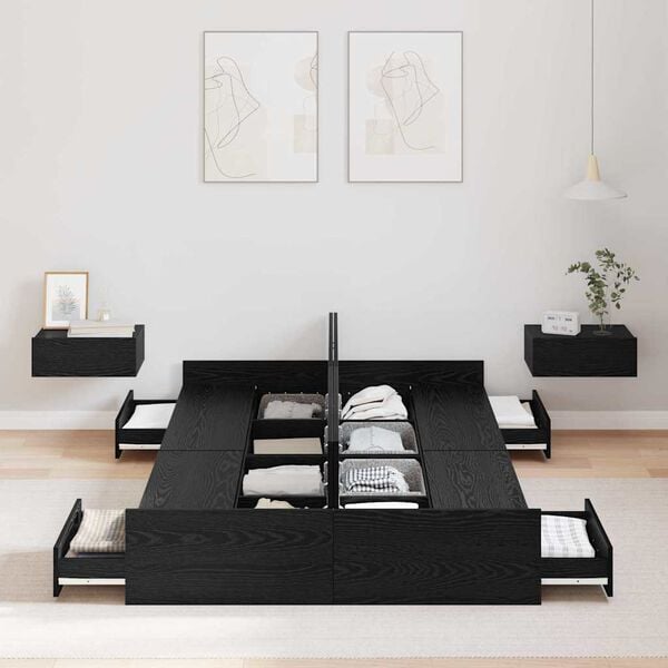 vidaXL Storage Bed Frame Black Oak 120 x 190 cm Engineered Wood