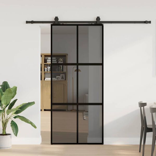 vidaXL Sliding Door with Hardware Set Black 90x205 cm Tempered Glass