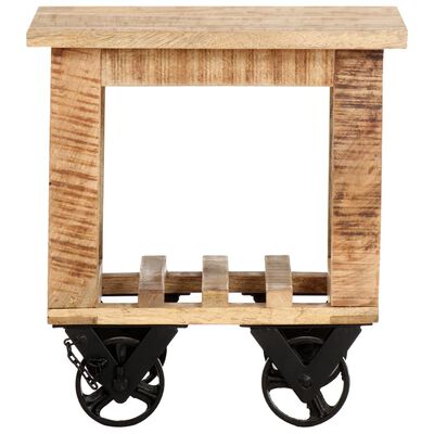 vidaXL Side Table with Wheels 40x40x42 cm Rough Mango Wood