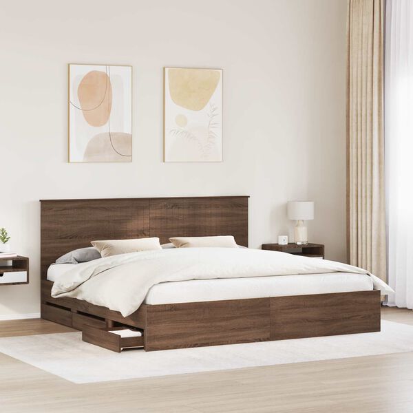 vidaXL Bed Frame with Drawer Brown Oak 200 x 200 cm Engineer Wood