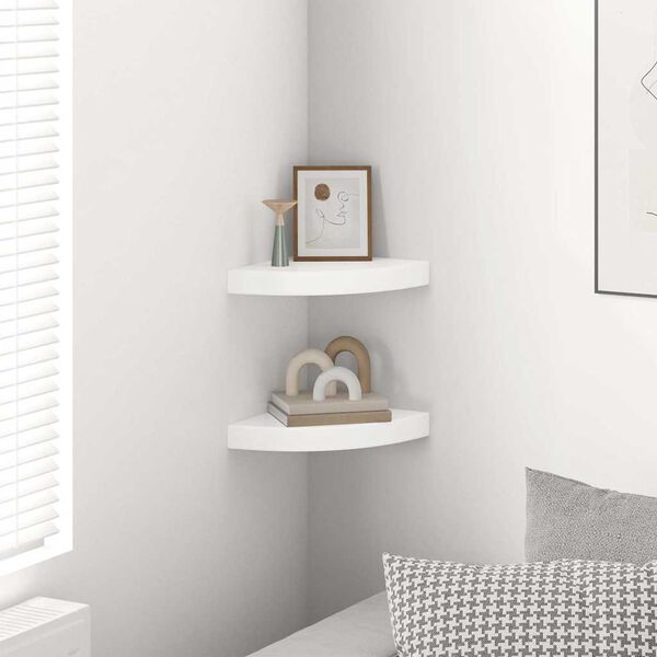 vidaXL Floating Corner Shelves 2 pcs High Gloss White 25x25x3.8 cm MDF