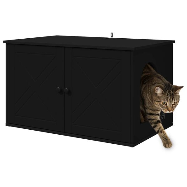 vidaXL Cat House Black 85 x 55 x 50.5 cm Engineered Wood
