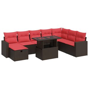 vidaXL 9 Piece Garden Sofa Set with Cushions Brown Poly Rattan Acacia