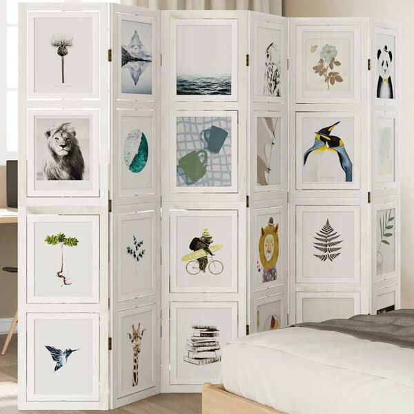 vidaXL Room Divider 6 Panels White Solid Wood Paulownia