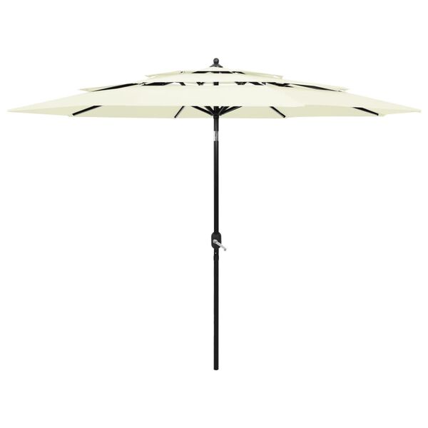 vidaXL 3-Tier Garden Parasol with Aluminium Pole Sand 3 m