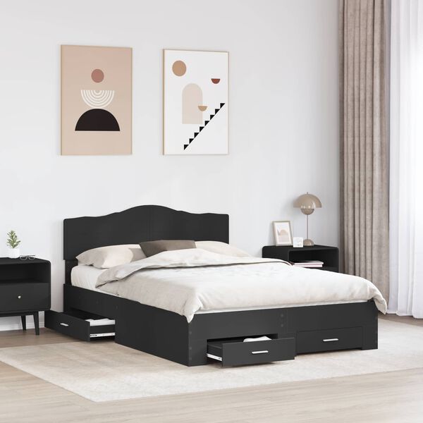 vidaXL Bed Frame with Headboard Black 160 x 200 cm Engineered Wood