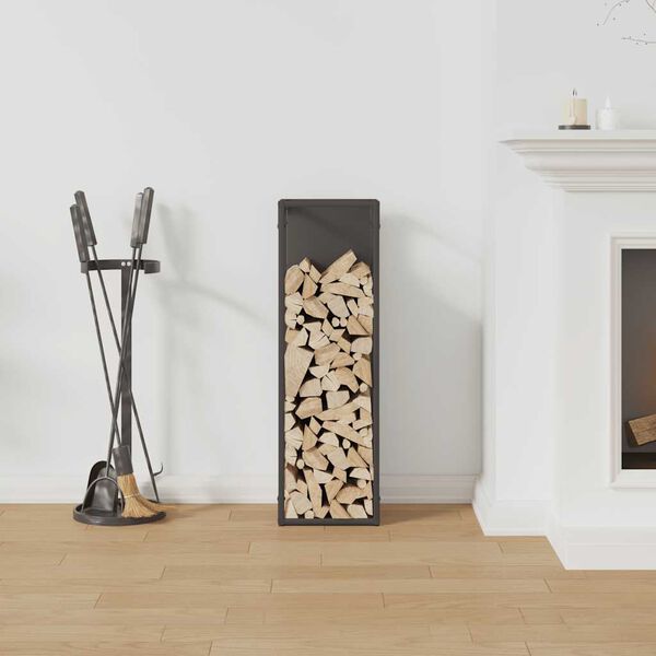 vidaXL Firewood Rack Black 25x25x80 cm Cold-rolled steel