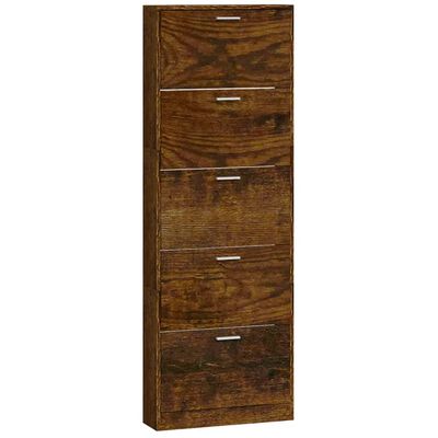 vidaXL Shoe Cabinet Smoked Oak 59x17x169 cm Engineered Wood