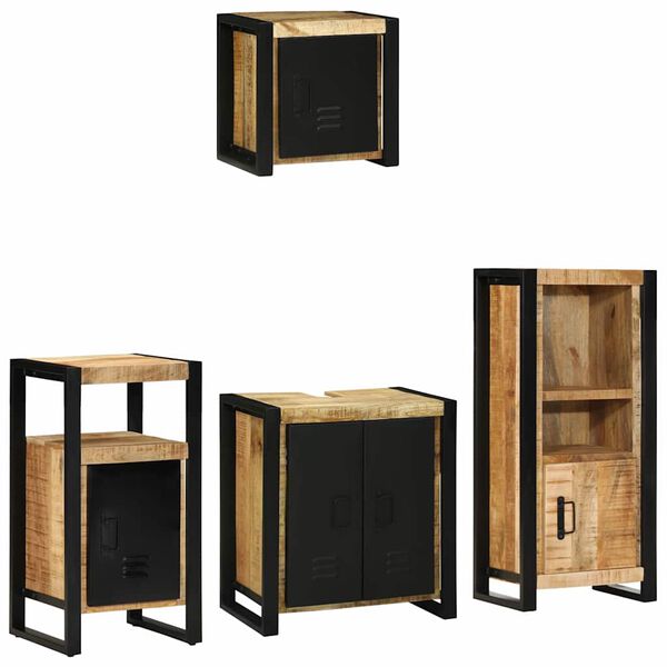 vidaXL Bathroom Furniture Set with Shelf 4 pcs Brown Solid Mango Wood