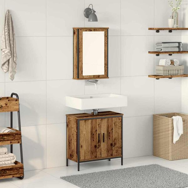 vidaXL Bathroom Furniture Set with Shelf 2 pcs Brown Engineered wood