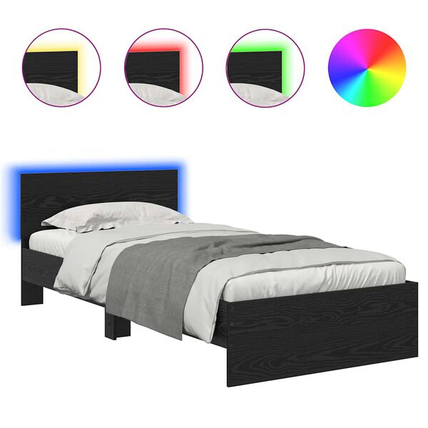 vidaXL Bed Frame with Headboard Black Oak 90 x 200 cm Engineered Wood