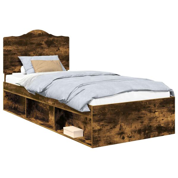 vidaXL Bed Frame Smoked Oak 100 x 200 cm Solid Pine Wood