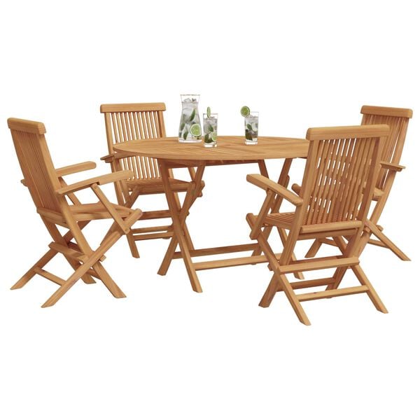 vidaXL Garden Dining Set Folding 5 pcs Brown Solid Teak Wood