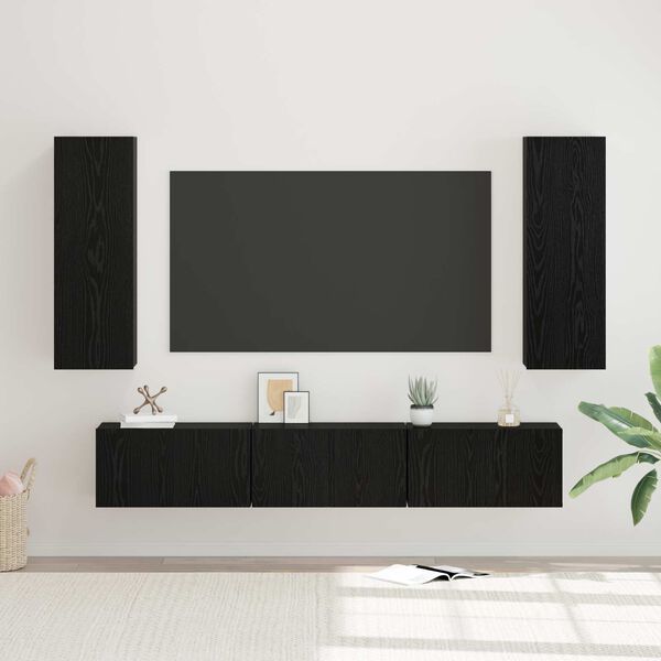 vidaXL TV Cabinet Set Wall-mounted 5 pcs Black Oak Engineered Wood