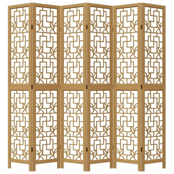 vidaXL Room Divider 6 Panels Brown Solid Wood Paulownia