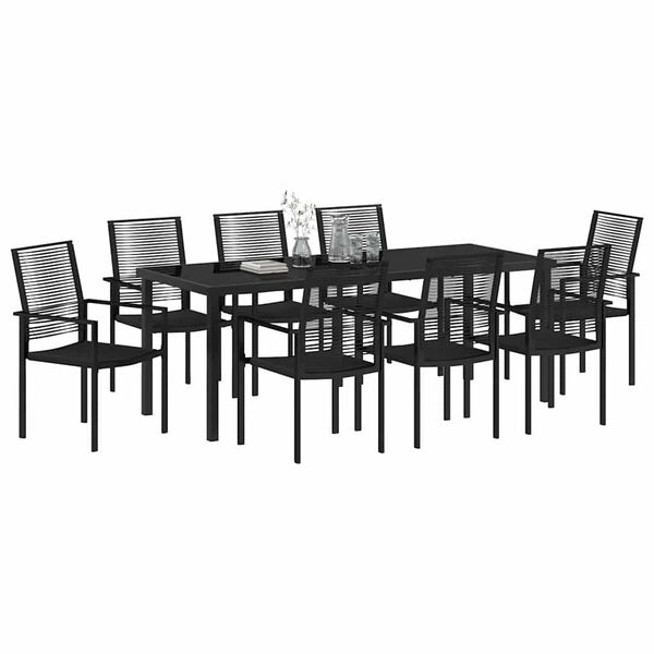 vidaXL Garden Dining Set 9 pcs Black Powder-Coated Steel