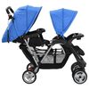vidaXL Tandem Stroller Steel Blue and Black
