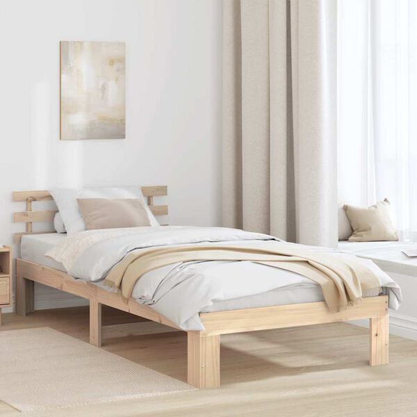 vidaXL Bed Frame with Headboard Natural 75 x 190 cm Solid Pine Wood