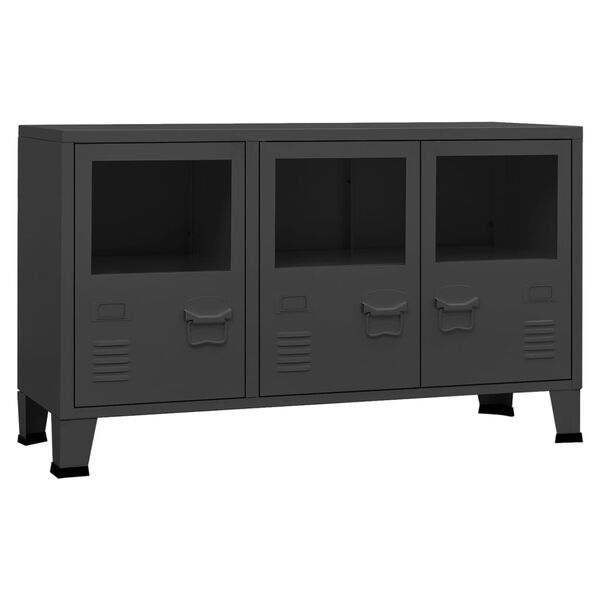 vidaXL Industrial Sideboard Anthracite 105x35x62 cm Metal and Glass