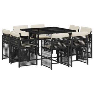 vidaXL 9 Piece Garden Dining Set with Cushions Black Poly Rattan