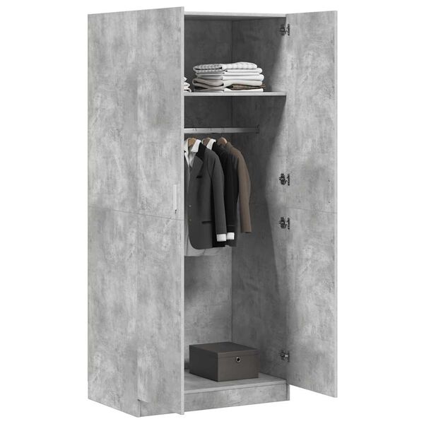 vidaXL Wardrobe Concrete Grey 80x52x180 cm Engineered Wood