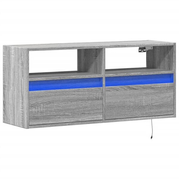 vidaXL TV Wall Cabinet with LED Lights Grey Sonoma 100x31x45 cm