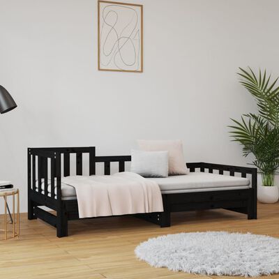 vidaXL Pull-out Day Bed Black 2x(90x200) cm Solid Wood Pine