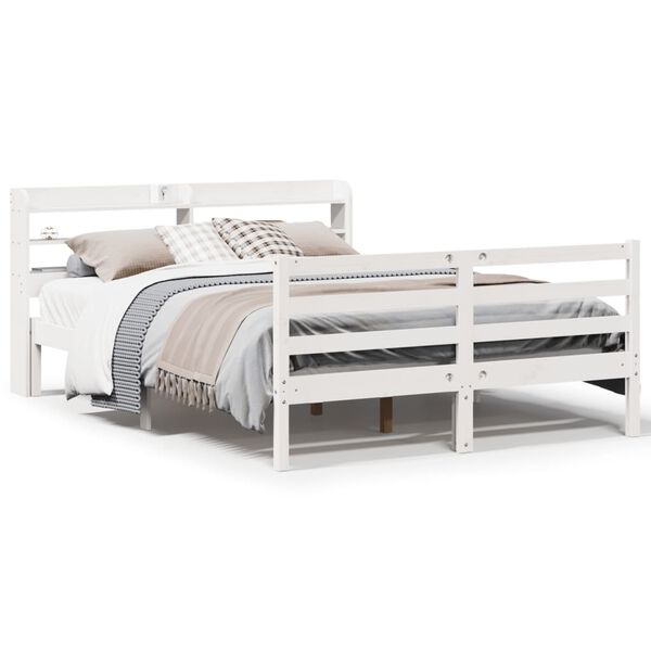 vidaXL Bed Frame with Headboard without Mattress White 160x200 cm