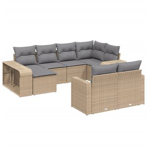 vidaXL 10 Piece Garden Sofa Set with Cushions Beige Poly Rattan
