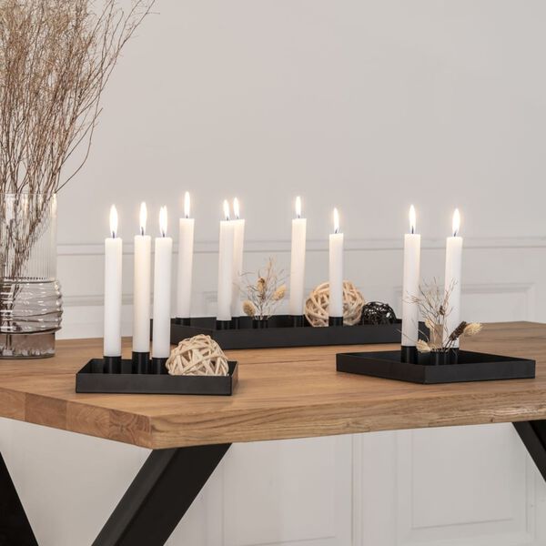 House Nordic 3 Piece Tray Helena with Candle Holder Black
