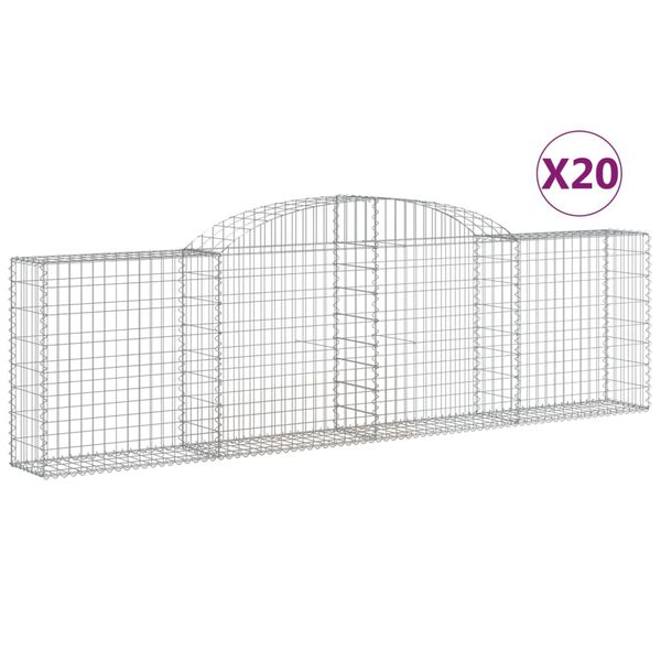 vidaXL Arched Gabion Baskets 20 pcs 300x30x80/100 cm Galvanised Iron