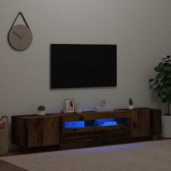 vidaXL TV Cabinet with LED Lights Old Wood 200x35x40 cm Engineered Wood