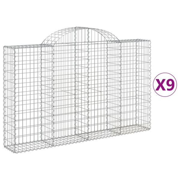 vidaXL Arched Gabion Baskets 9 pcs 200x30x120/140 cm Galvanised Iron