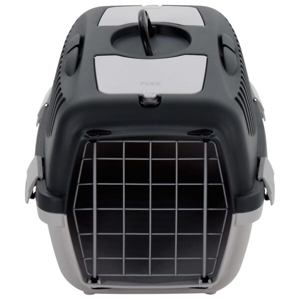vidaXL Pet Transport Box Grey and Black 55x36x35 cm PP