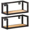 vidaXL Wall Shelf | Set of 2 | Natural wood and black | Rough mango wood, iron