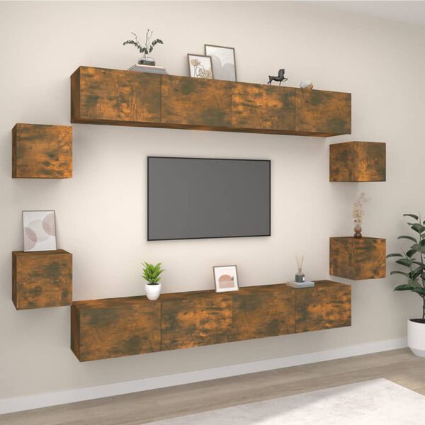 vidaXL 8 Piece TV Cabinet Set Smoked Oak Engineered Wood