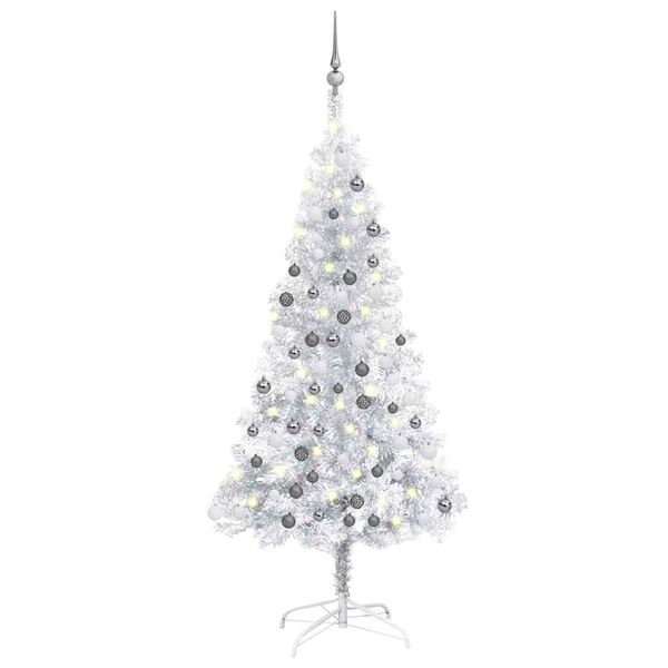 vidaXL Artificial Pre-lit Christmas Tree with Ball Set Silver 120 cm PET